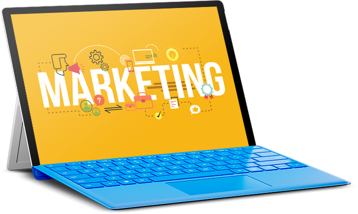 תמונה של לפטופ עם כיתוב marketing
